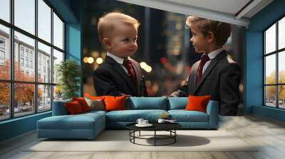 Two Babies in Business Suits Shaking Hands Wall mural