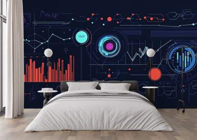 Futuristic data analysis display showing charts and graphs Wall mural