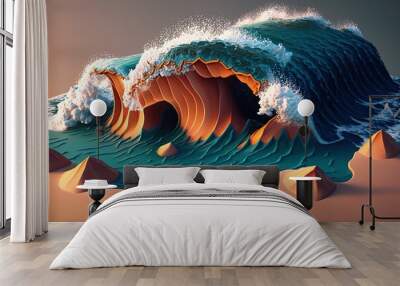 isometric 3d ocean waves generated ai Wall mural