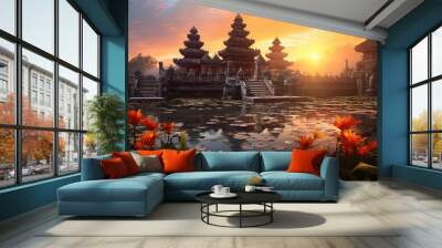 The sunset at Pura Lempuyang Luhur Temple in Bali, generated by ai Wall mural