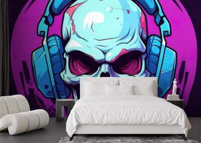 vintage skull illustration with headphones generated by ai Wall mural