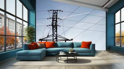 Steel tower and wires for electrical transport and supply Wall mural