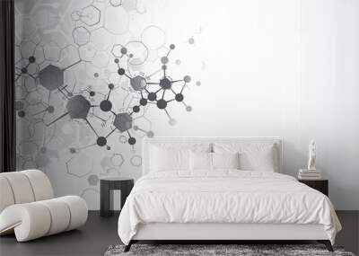 Abstract white background with connected grey circles and hexagonal shapes. Wall mural