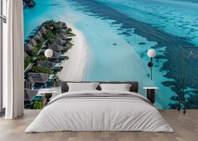 Aerial view of tropical island with clear turquoise water and white sand beach. Wall mural