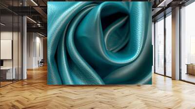 Vibrant turquoise leather with a glossy finish, capturing light to show off its bold color and fine texture. Wall mural