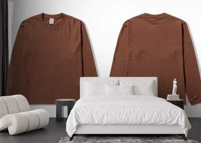 Brown Long Sleeve T Shirt Mockup, Front and Back View Wall mural