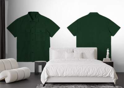 Green polo shirt mockup,  front and back view isolated on white background. Perfect for showcasing your designs Wall mural