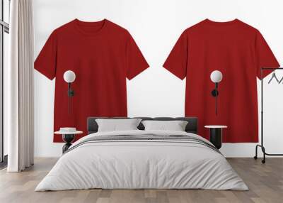 Red T shirt Mockup, Front and Back View on White Background Wall mural