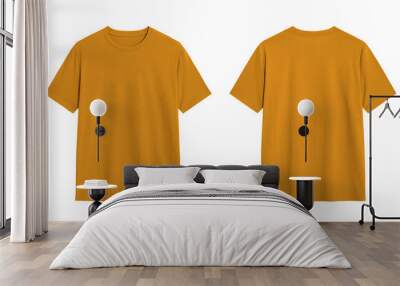 Yellow t shirt mockup, front and back view, isolated on white background. Great for clothing designs, presentations, and mockups Wall mural