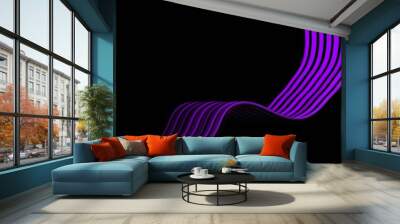 Purple line waves on black background. Wall mural