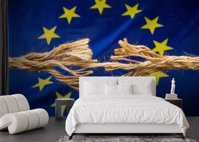 Frayed rope against the flag of European Union Wall mural