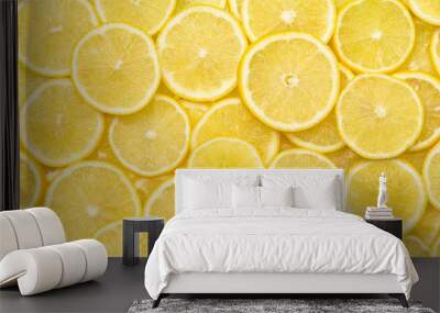 Fresh lemon slices pattern backgrond, close up Wall mural