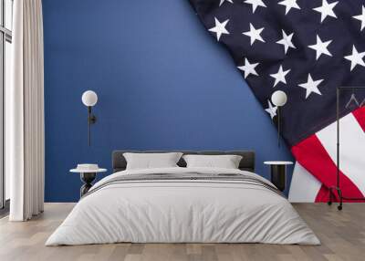 The flag of the United States of America on blue background with copy space Wall mural