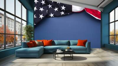 The flag of the United States of America on blue background with copy space Wall mural