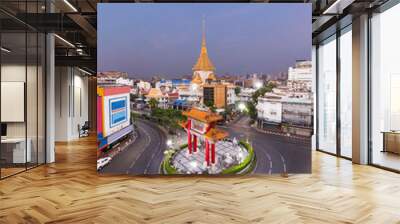 Royal Jubilee Gate, Landmark of Chinatown and Wat Traimit (Temple of the Golden Buddha) , Bangkok, Thailand.. Landmark of Chinatown in Yaowarat Road (Odeon Roundabout) Wall mural