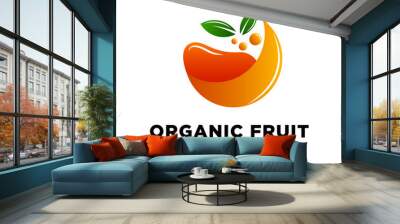 Abstract organic fruit logo. Orange fruit design template with two leaves vector illustration Wall mural