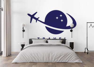 Airplane world travel logo design. Travel around the world logo for your brand or business Wall mural