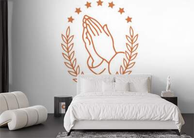 pray hand gesture logo design. Hope hand with wheat and star logo vector Wall mural