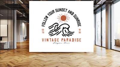 Vintage retro paradise with sunset or sunrise logo badge vector Wall mural