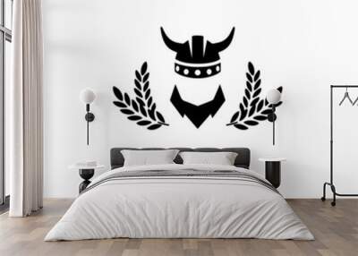 Vintage Viking logo design vector with wheat or grain Wall mural