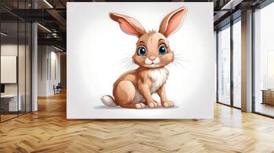 A Cartoon Brown Rabbit with Big Blue Eyes Wall mural