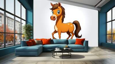 Cartoon Illustration of a Brown Horse with Big Blue Eyes Wall mural