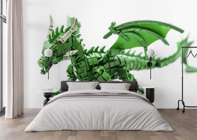 Plastic toy Green dragon assembled from pieces of construction Wall mural