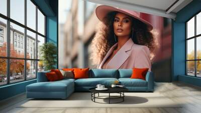 Fashion portrait of a Latin American model in fashionable clothes. Bright and modern look. Women's fashion and beauty. Wall mural