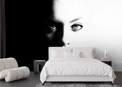 High contrast black and white portrait of a beautiful girl. Wall mural