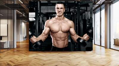 Muscular athletic bodybuilder fitness model Wall mural