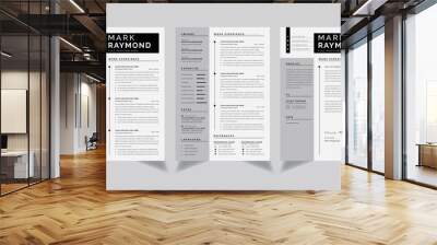 CV Template and Cover Letter Set 2 Page Resume Design Black and White	
 Wall mural