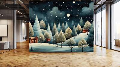 illustration of a snowy landscape at christmas time Wall mural