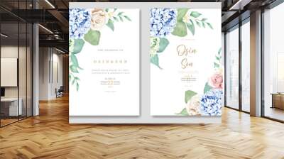 beautiful Floral Hydrangea Wedding Invitation card  Wall mural