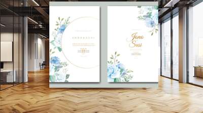 Navy Blue Floral Wedding Invitation Card Wall mural