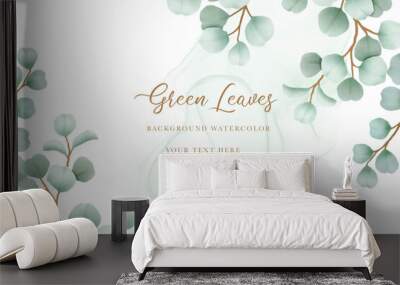 Watercolor eucalyptus leaf frame background Wall mural