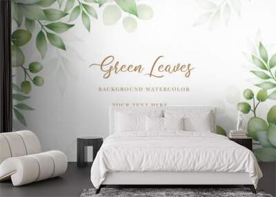 watercolor green leaves background  Wall mural