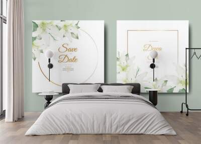 Watercolor lily floral wedding invitation card  Wall mural