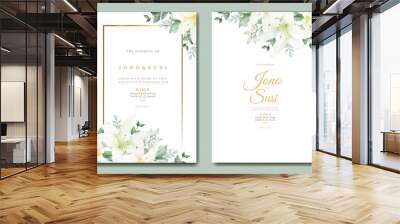 Watercolor lily floral wedding invitation card  Wall mural