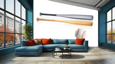 Baseball bat and ball, transparent background Wall mural