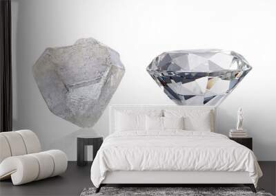 Dazzling diamond before and after uncut on white background Wall mural