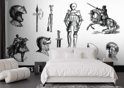 Vintage Illustration of Knights & suits of Armour Wall mural