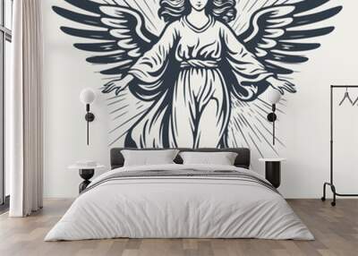 Angel. Vintage woodcut engraving style vector illustration. Wall mural