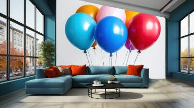 Colorful bunch of helium balloons against a plain background. Wall mural