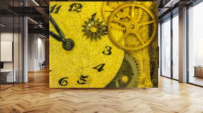 old gold clock mechanism steampunk Wall mural