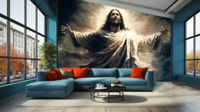 Digital painting of Jesus. Generative AI Wall mural