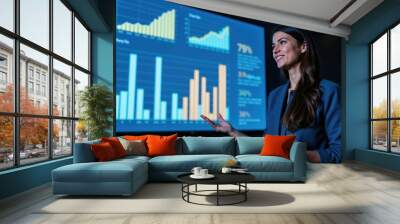 Indian Businesswoman Presents Data Driven Insights to Corporate Team in a Meeting Room Wall mural