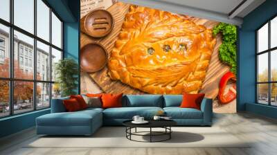 pie with onions and eggs Wall mural