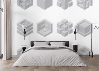 Abstract cubic collection. abstract 3d cubic design elements. Sacred cubic set. Wall mural