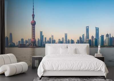 city skyline at sunset Wall mural