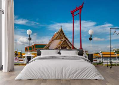 Historic Wat Suthat Buddhist Temple in Bangkok Wall mural